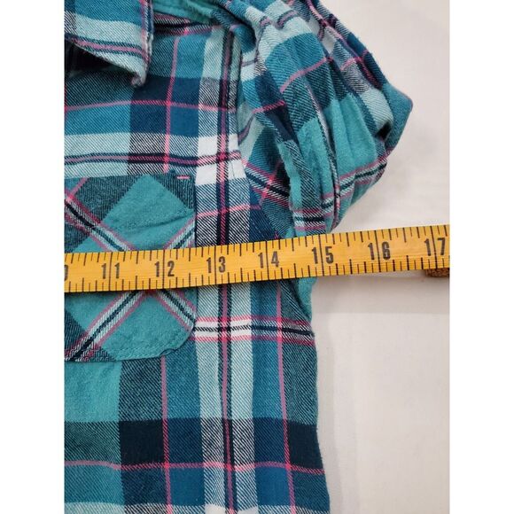 Tractr Long Sleeve Button Up Shirt Youth Medium Blue Plaid Pocket Pearl Snap - Picture 10 of 12